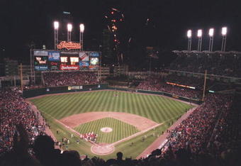 24 Oct 1995:  A view from above Jacobs Field during the Cleveland Indians 7-6 game 3 World Series win over the Atlanta Braves in Cleveland, Ohio. Mandatory Credit: Jamie Squire/ALLSPORT