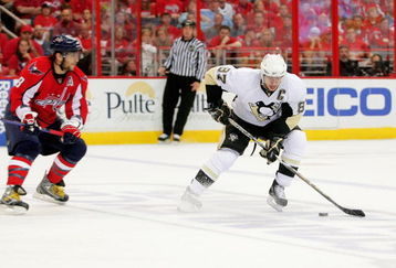 WASHINGTON - MAY 09:  Alex Ovechkin #8 of the Washington Capitals skates after Sidney Crosby #87 of the Pittsburgh Penguins during Game Five of the Eastern Conference Semifinal Round of the 2009 Stanley Cup Playoffs on May 9, 2009 at the Verizon Center in Washington,  DC.  (Photo by Len Redkoles/Getty Images)