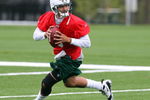 FLORHAM PARK, NJ - MAY 02:  Quarterback Mark Sanchez #6 of the New York Jets throws a pass during minicamp on May 2, 2009 at the Atlantic Health Jets Training Center in Florham Park, New Jersey.  (Photo by Jim McIsaac/Getty Images)
