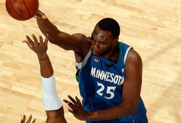 NEW ORLEANS - FEBRUARY 08:  Al Jefferson #25 of the Minnesota Timberwolves makes a shot over David West #30 of the New Orleans Hornets on February 8, 2009 in New Orleans, Louisiana.  The Hornets defeated the Timberwolves 101-97.  NOTE TO USER: User expressly acknowledges and agrees that, by downloading and/or using this Photograph, user is consenting to the terms and conditions of the Getty Images License Agreement.  (Photo by Chris Graythen/Getty Images)