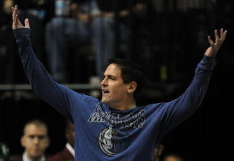 DALLAS - NOVEMBER 03:  Owner Mark Cuban of the Dallas Mavericks reacts during a game against the Cleveland Cavaliers on November 3, 2008 at American Airlines Center in Dallas, Texas.  NOTE TO USER: User expressly acknowledges and agrees that, by downloading and/or using this Photograph, user is consenting to the terms and conditions of the Getty Images License Agreement.  (Photo by Ronald Martinez/Getty Images)