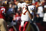 SAN FRANCISCO - DECEMBER 28:  Quarterback Jason Campbell #17 of the Washington Redskins passes the ball during the game against of the San Fransisco 49ers at Candlestick Park on December 28, 2008 in San Francisco, California. (Photo by: Jonathan Ferrey/Getty Images)