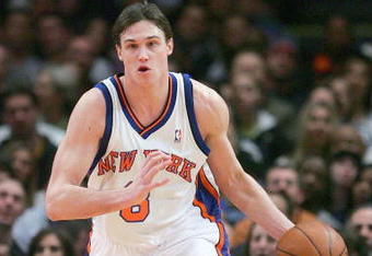 NEW YORK - FEBRUARY 06:  Danilo Gallinari #8 of the New York Knicks drives the ball downcourt against the Boston Celtics at Madison Square Garden February 6, 2009 in New York City. NOTE TO USER: User expressly acknowledges and agrees that, by downloading and/or using this Photograph, User is consenting to the terms and conditions of the Getty Images License Agreement.  (Photo by Chris McGrath/Getty Images)