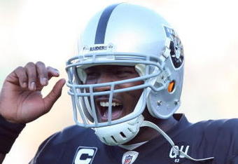 OAKLAND, CA - NOVEMBER 2:  Quarterback JaMarcus Russell #2 of the Oakland Raiders reacts after throwing an interception during the game against the Atlanta Falcons on November 2, 2008 at the Oakland-Alameda County Coliseum in Oakland, California. The Falcons defeated the Raiders 24-0. (Photo by Jed Jacobsohn/Getty Images)