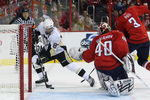 WASHINGTON - MAY 13: Simeon Varlamov #40 of the Washington Capitals fails to stop a first period goal by Sidney Crosby #87 of the Pittsburgh Penguins during Game Seven of the Eastern Conference Semifinal Round of the 2009 Stanley Cup Playoffs at Verizon Center May 13, 2009 in Washington, DC.  (Photo by Bruce Bennett/Getty Images)