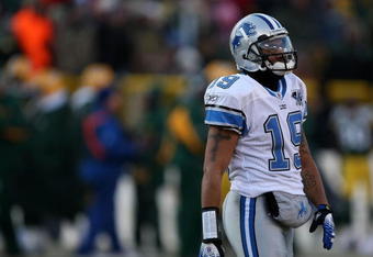 GREEN BAY, WI - DECEMBER 28: Keary Colbert #19 of the Detroit Lions walks off the field during a game against the Green Bay Packers on December 28, 2008 at Lambeau Field in Green Bay, Wisconsin. The Packers defeated the Lions 31-21. (Photo by Jonathan Daniel/Getty Images)