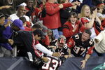 ATLANTA - NOVEMBER 23: Wide receiver Harry Douglas #83 of the Atlanta Falcons celebrates a touchdown return against the Carolina Panthers with fans at the Georgia Dome on November 23, 2008 in Atlanta, Georgia.  (Photo by Al Messerschmidt/Getty Images)