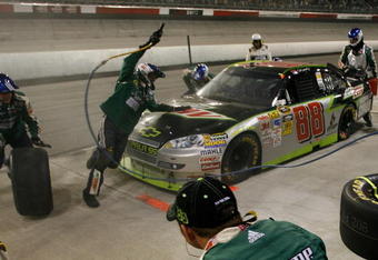 DARLINGTON, SC - MAY 09: Dale Earnhardt Jr., driver of the #88 Mountain Dew/National Guard Chevrolet, pits during the NASCAR Sprint Cup Series Southern 500 on May 9, 2009 at Darlington Raceway in Darlington, South Carolina.  (Photo by Geoff Burke/Getty Images for NASCAR)
