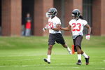FLOWERY BRANCH, GA - MAY 9: Cornerbacks Chris Owens #21 and Chris Houston #23 of the Atlanta Falcons work out during minicamp at the Falcons Complex on May 9, 2009 in Flowery Branch, Georgia. (Paul Abell/Getty Images)