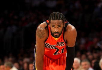 LOS ANGELES - MARCH 19:  Ronny Turiaf #21 of the Golden State Warriors on the court against the Los Angeles Lakers on March 19, 2009 at Staples Center in Los Angeles, California.  The Lakers won 114-106.  NOTE TO USER: User expressly acknowledges and agrees that, by downloading and/or using this Photograph, user is consenting to the terms and conditions of the Getty Images License Agreement. (Photo by Stephen Dunn/Getty Images)