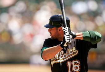 OAKLAND, CA - MAY 09:  Jason Giambi #16 of the Oakland Athletics bats against the Toronto Blue Jays on May 9, 2009 at the Oakland Coliseum in Oakland, California.  (Photo by Ezra Shaw/Getty Images)