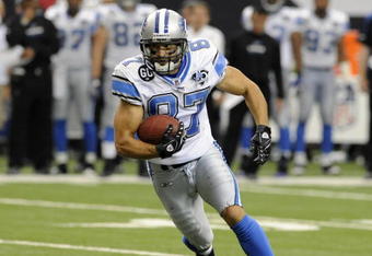 ATLANTA, GA - SEPTEMBER 7: Wide receiver Mike Furrey #87 of the Detroit Lions rushes upfield against the Atlanta Falcons at the Georgia Dome on September 7, 2008 in Atlanta, Georgia.  (Photo by Al Messerschmidt/Getty Images) 