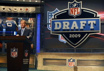 NEW YORK - APRIL 25:  NFL Commissioner Roger Goodell introduces Detroit Lions #1 draft pick Matthew Stafford at Radio City Music Hall for the 2009 NFL Draft on April 25, 2009 in New York City  (Photo by Jeff Zelevansky/Getty Images)