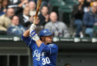 CHICAGO - APRIL 09:  Mike Aviles #30 of the Kansas City Roayls bats against the Chicago White Sox at U.S. Cellular Field on April 9, 2009 in Chicago, Illinois. The Royals won 2-1.  (Photo by Jonathan Daniel/Getty Images)