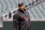 CINCINNATI, OH - MAY 1:  Head coach Marvin Lewis of the Cincinnati Bengals watches practice during rookie minicamp at Paul Brown Stadium on May 1, 2009 in Cincinnati, Ohio.  (Photo by Mark Lyons/Getty Images)
