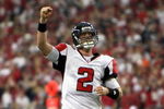 GLENDALE, AZ - JANUARY 03:  Quarterback Matt Ryan #2 of the Atlanta Falcons celebrates after Michael Turner (not pictured) scored a rushing touchdown against the Arizona Cardinals during the second quarter of the NFC Wild Card Game on January 3, 2009 at University of Phoenix Stadium in Glendale, Arizona.  (Photo by Jed Jacobsohn/Getty Images)