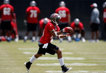 TAMPA, FL - MAY 01:  Defensive back Sammie Stroughter #18 of the Tampa Bay Buccaneers catches a pass during the Buccaneers Rookie Minicamp at One Buccaneer Place on May 1, 2009 in Tampa, Florida.  (Photo by J. Meric/Getty Images)