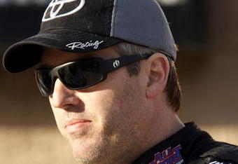 FONTANA, CA - FEBRUARY 20:  during Jeremy Mayfield, driver of the #41 All Sport Toyota, watches during qualifying for the NASCAR Sprint Cup Series Auto Club 500 at Auto Club Speedway on February 20, 2009 in Fontana, California.  (Photo by Geoff Burke/Getty Images for NASCAR)