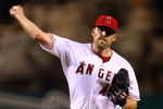 ANAHEIM, CA - OCTOBER 01:  Starting pitcher John Lackey #41 of the Los Angeles Angels of Anaheim delivers a pitch in the second inning against the Boston Red Sox during game one of the American League Division Series at Angel Stadium on October 1, 2008 in Anaheim, California.  (Photo by Jeff Gross/Getty Images)