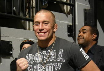 TORONTO - FEBRUARY 5:  Ultimate Fighter Georges St-Pierre attends the Toronto Maple Leafs game against the Florida Panthers during a fight during their NHL game at the Air Canada Centre February 5, 2008 in Toronto, Ontario, Canada. (Photo By Dave Sandford/Getty Images)