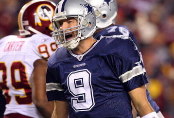 LANDOVER, MD - NOVEMBER 16:  Tony Romo #9 of the Dallas Cowboys in action against the Washington Redskins on November 16, 2008 at FedEx Field in Landover, Maryland.  (Photo by Jim McIsaac/Getty Images)