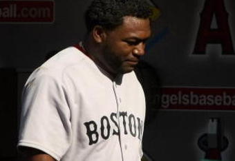 ANAHEIM, CA - MAY 14:  David Ortiz #34 of the Boston Red Sox walks in the dugout after grounding out for the final out with the bases loaded in the 12th inning against  the Los Angeles Angels of Anaheim on May 14, 2009 at Angel Stadium in Anaheim, California.  The Angels won 5-4 in 12 innings.   (Photo by Stephen Dunn/Getty Images)