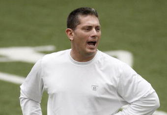 ALLEN PARK, MI - MAY 01: Head coach Jim Schwartz of the Detroit Lions looks on during rookie orientation camp at the Detroit Lions Headquarters and Training Facility on May 1, 2009 in Allen Park, Michigan.  (Photo by Gregory Shamus/Getty Images)