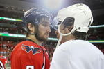 WASHINGTON - MAY 13:  Alex Ovechkin #8 of the Washington Capitals and Sidney Crosby #87 of the Pittsburgh Penguins shake hands after Pittsburgh's 6-2 victory in Game Seven of the Eastern Conference Semifinal  Round of the 2009 Stanley Cup Playoffs at Verizon Center on May 13, 2009 in Washington, DC.  (Photo by Bruce Bennett/Getty Images)
