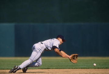 26 Sep 1996:  Infielder Alex Rodriguez of the Seattle Mariners dives for a ground ball during the Mariners 7-5 loss to the Oakland A's at Oakland Coliseum in Oalkand, California. Mandatory Credit: Otto Greule Jr.  /Allsport