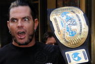 NEW YORK - DECEMBER 18:  Wrestler Jeff Hardy arrives at the WWE and USA Network help U.S Marine Corp Toys for Tots Foundation event at the NBC Experience store on December 18, 2007 in New York City.  (Photo by Bryan Bedder/Getty Images)