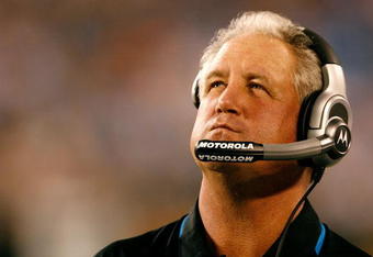 CHARLOTTE, NC - AUGUST 09:  Head coach John Fox of the Carolina Panthers looks on against the Indianapolis Colts during their game at Bank of America Stadium on August, 9, 2008 in Charlotte, North Carolina.  (Photo by Kevin C. Cox/Getty Images)