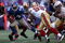 EAST RUTHERFORD, NJ - OCTOBER 19:  Ahmad Bradshaw #44 of the New York Giants pushes off a tackle from Manny Lawson #99 of the San Francisco 49ers on October 19, 2008 at Giant Stadium in East Rutherford, New Jersey. The Giants defeated the 49ers 27-19. (Photo by Chris Trotman/Getty Images)