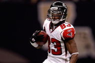 NEW ORLEANS - DECEMBER 07:  Harry Douglas #83 of the Atlanta Falcons runs with the ball against the New Orleans Saints on December 7, 2008 at the Superdome in New Orleans, Louisiana.  (Photo by Chris Graythen/Getty Images)