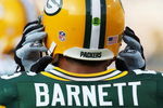 GREEN BAY, WI - AUGUST 28: A green NFL communication sticker is seen on the helmut of Nick Barnett #56 of the Green Bay Packers before a game against the Tenessee Titans on August 28, 2008 at Lambeau Field in Green Bay, Wisconsin. (Photo by Jonathan Daniel/Getty Images)