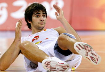BEIJING - AUGUST 20:  Ricard Rubio #6 of Spain falls during play in the men's basketball quarterfinal game against Croatia at the Olympic Basketball Gymnasium during Day 12 of the Beijing 2008 Olympic Games on August 20, 2008 in Beijing, China.  (Photo by Streeter Lecka/Getty Images)