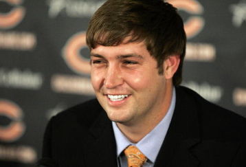 LAKE FOREST, IL - APRIL 3: Jay Cutler of the Chicago Bears is all smiles after being announced as their new quarterback during a press conference on April 3, 2009 at Halas Hall in Lake Forest, Illinois. (Photo by Jim Prisching/Getty Images)
