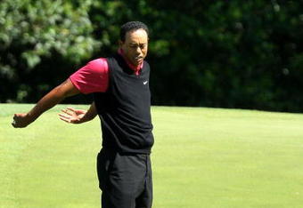 AUGUSTA, GA - APRIL 13:  Tiger Woods reacts to a missed putt on the fifth hole during the final round of the 2008 Masters Tournament at Augusta National Golf Club on April 13, 2008 in Augusta, Georgia.  (Photo by David Cannon/Getty Images)