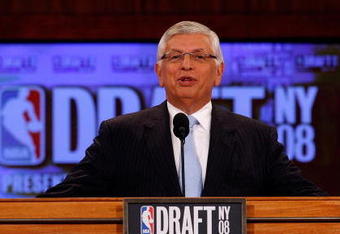 NEW YORK - JUNE 26: NBA Commissioner David Stern speaks during the 2008 NBA Draft at the Wamu Theatre at Madison Square Garden June 26, 2008 in New York City. NOTE TO USER: User expressly acknowledges and agrees that, by downloading and or using this photograph, User is consenting to the terms and conditions of the Getty Images License Agreement.  (Photo by Nick Laham/Getty Images)
