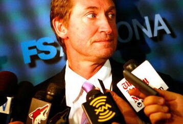 OTTAWA - OCTOBER 17:  Head Coach Wayne Gretzky of the Phoenix Coyotes answers questions from the media after the game against the Ottawa Senators on October 17, 2008 at the Scotiabank Place in Ottawa, Ontario, Canada.  (Photo by Phillip MacCallum/Getty Images)