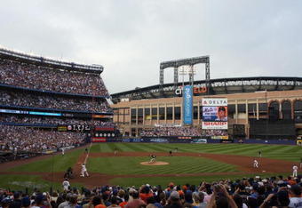 FLUSHING, NY - SEPTEMBER 28:  A general view shows the final pitch between the New York Mets and the Florida Marlins during the last regular season baseball game ever played in Shea Stadium on September 28, 2008 in the Flushing neighborhood of the Queens borough of New York City. The Mets plan to start next season at their new stadium Citi Field after playing in Shea for over 44 years. (Photo by Nick Laham/Getty Images)