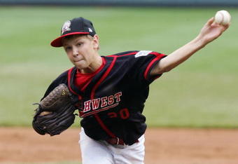 SOUTH WILLIAMSPORT, PA - AUGUST 26:  Jace Fry #20 of the Northwest team from Oregon delivers a pitch against the Southeast team from Georgia during the United States championship game in the Little League World Series on August 26, 2006 at Lamade Stadium in South Williamsport, Pennsylvania.   (Photo by Jim McIsaac/Getty Images)