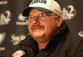 PHILADELPHIA - MAY 1: Head coach Andy Reid of the Philadelphia Eagles speaks at a press conference during minicamp at the NovaCare Complex on May 1, 2009 in Philadelphia, Pennsylvania. (Photo by Hunter Martin/Getty Images)