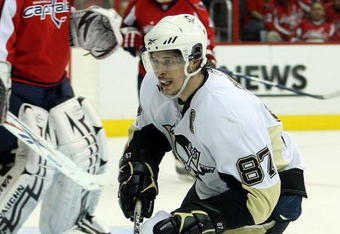 WASHINGTON - MAY 13: Sidney Crosby #87 skates against the Washington Capitals during Game Seven of the Eastern Conference Semifinal  Round of the 2009 Stanley Cup Playoffs at Verizon Center on May 13, 2009 in Washington, DC. The Penguins defeated the Capitals 6-2 to move into the semifinals. (Photo by Bruce Bennett/Getty Images)