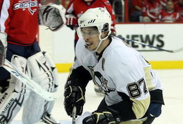 WASHINGTON - MAY 13: Sidney Crosby #87 skates against the Washington Capitals during Game Seven of the Eastern Conference Semifinal  Round of the 2009 Stanley Cup Playoffs at Verizon Center on May 13, 2009 in Washington, DC. The Penguins defeated the Capitals 6-2 to move into the semifinals. (Photo by Bruce Bennett/Getty Images)
