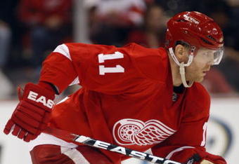 DETROIT, MI - MARCH 7:  Daniel Cleary #11 of the Detroit Red Wings skates in a game against the Columbus Blue Jackets on March 7, 2009 at Joe Louis Arena in Detroit, Michigan. The Blue Jackets defeated the Red Wings 8-2 on the strength of a hat trick by Rick Nash. (Photo by Claus Andersen/Getty Images)  