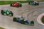 1 MAY 1994:  AYRTON SENNA OF BRAZIL LEADS THE FIELD INTO A CORNER AFTER THE START OF THE SAN MARINO FORMULA ONE GRAND PRIX IN IMOLA. SENNA LATER CRASHED HIS ROTHMANS WILLIAMS CAR INTO THE CONCRETE BARRIER AND SUSTAINED SERIOUS HEAD INJURIES IN THE ACCIDENT. HOSPITAL STAFF HAVE PRONOUNCED HIM DEAD. Mandatory Credit: Anton Want/ALLSPORT
