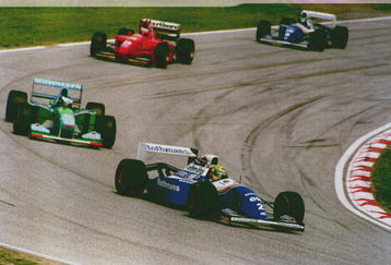 1 MAY 1994:  AYRTON SENNA OF BRAZIL LEADS THE FIELD INTO A CORNER AFTER THE START OF THE SAN MARINO FORMULA ONE GRAND PRIX IN IMOLA. SENNA LATER CRASHED HIS ROTHMANS WILLIAMS CAR INTO THE CONCRETE BARRIER AND SUSTAINED SERIOUS HEAD INJURIES IN THE ACCIDENT. HOSPITAL STAFF HAVE PRONOUNCED HIM DEAD. Mandatory Credit: Anton Want/ALLSPORT