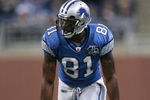 DETROIT - NOVEMBER 23:  Wide receiver Calvin Johnson #84 of the Detroit Lions lines up during the NFL game against the Tampa Bay Buccaneers at Ford Field on November 23, 2008 in Detroit, Michigan.  The Buccaneers defeated the Lions 38-20.  (Photo by Christian Petersen/Getty Images)
