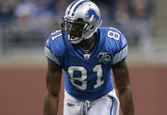 DETROIT - NOVEMBER 23:  Wide receiver Calvin Johnson #84 of the Detroit Lions lines up during the NFL game against the Tampa Bay Buccaneers at Ford Field on November 23, 2008 in Detroit, Michigan.  The Buccaneers defeated the Lions 38-20.  (Photo by Christian Petersen/Getty Images)