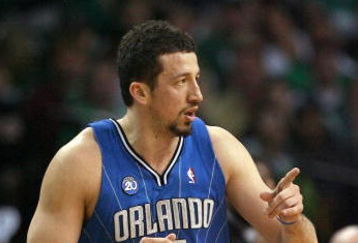 BOSTON - MAY 17:  Hedo Turkoglu #15 of the Orlando Magic celebrates his three point shot in the first quarter against the Boston Celtics in Game Seven of the Eastern Conference Semifinals during the 2009 NBA Playoffs at TD Banknorth Garden on May 17, 2009 in Boston, Massachusetts. NOTE TO USER: User expressly acknowledges and agrees that, by downloading and or using this photograph, User is consenting to the terms and conditions of the Getty Images License Agreement.  (Photo by Elsa/Getty Images)